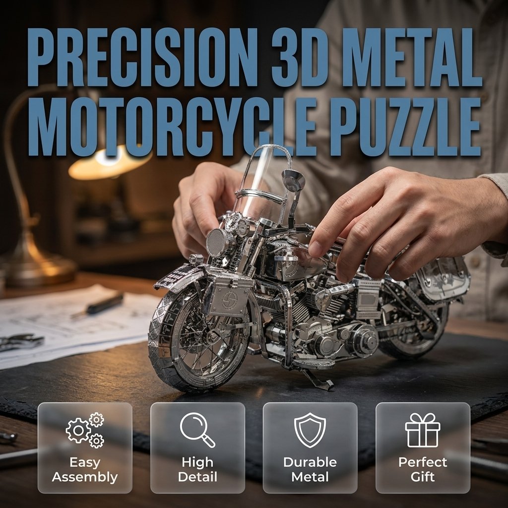 🔥SÆRTILBUD🔥Sølvfarvet 3D-metal-motorcykel-byggepuslespi