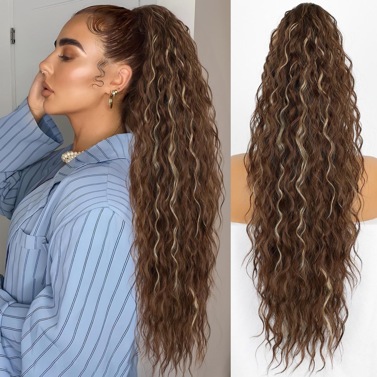 ⏳Begrænset tid 50% rabat💥💖18 tommer krøllet, bølget Frizz-hårfortykning med hestehale