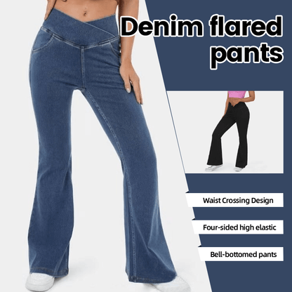 LAST DAY SALE 49% OFF🔥Høj talje med krydsede lommer Stretchy strikkede casual flare jeans