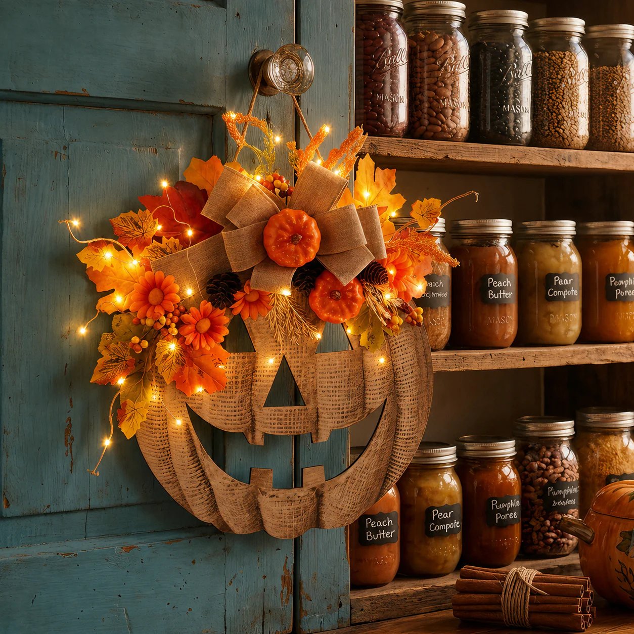 🎃✨ Lysende græskar-krans af ju