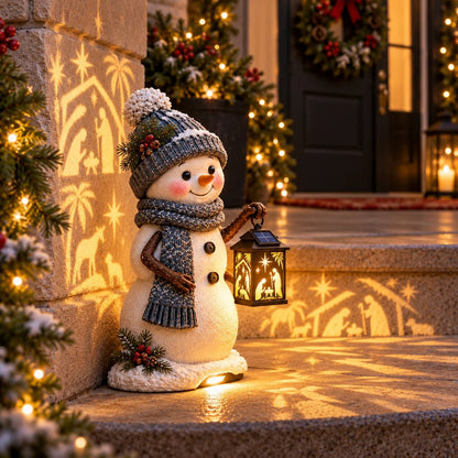 ⛄️🎄Snowman Nativity Glow™ – Solcelledrevet juletrappelygte med projektion af den hellige familie🌙