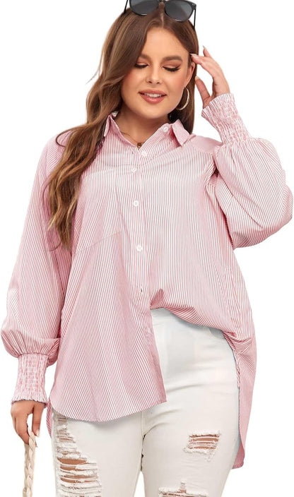 Mellemlang smockskjorte med stribet revers og oversize ærmer