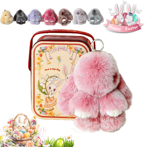🐰Sød påskehare-nøglering i plys - gaveindpakket i blikæske, 🎁Sød påskeoverraskels