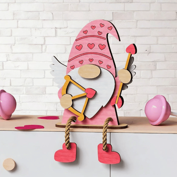 💖Valentinsdag-dekoration i træ med nisse