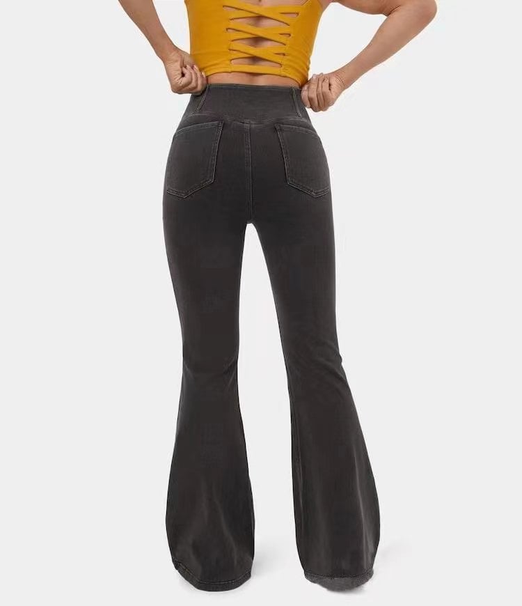 LAST DAY SALE 49% OFF🔥Høj talje med krydsede lommer Stretchy strikkede casual flare jeans