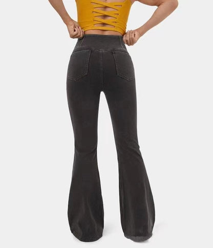 LAST DAY SALE 49% OFF🔥Høj talje med krydsede lommer Stretchy strikkede casual flare jeans