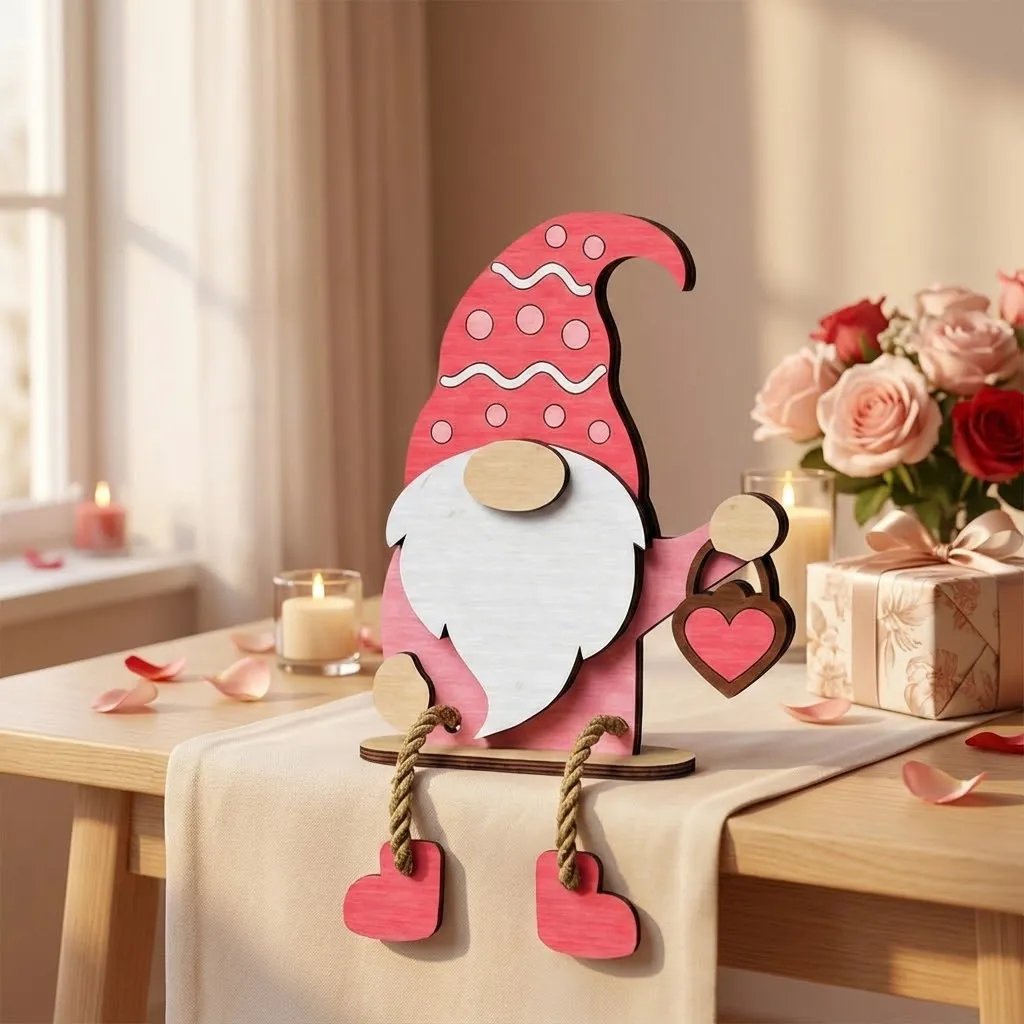 💖Valentinsdag-dekoration i træ med nisse