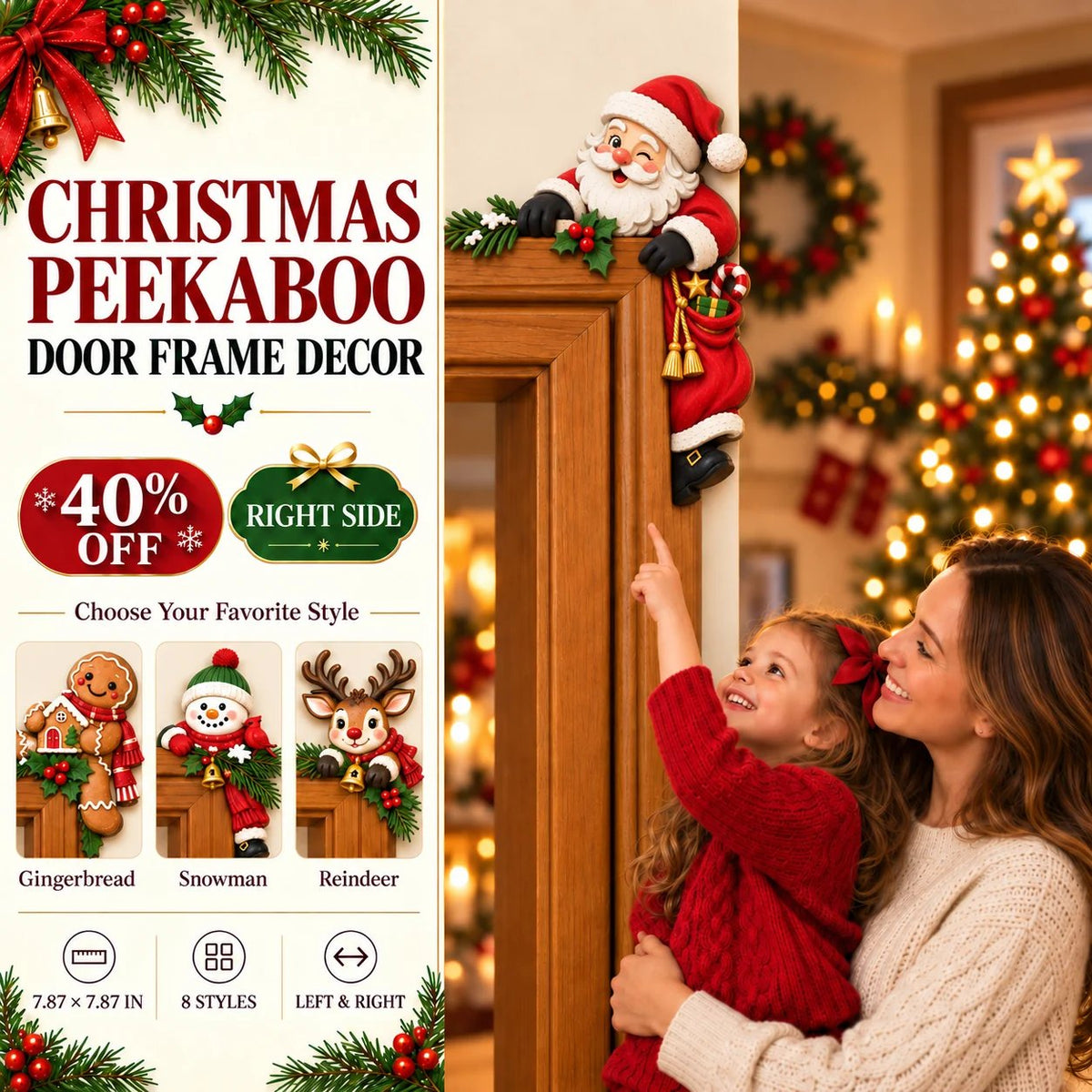 ⏰SIDSTE DAG – 50 % RABAT 🎅Julepynt til dørkarmen – »Peekaboo«-hjørnepynt
