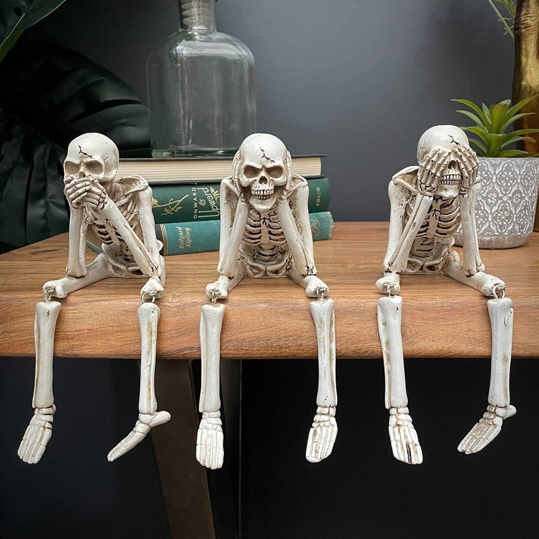 💀 Halloween tre kloge skeletter harpiks figurer 🎃