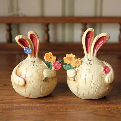 2 Pcs - Håndmalet Hvidløgskaninfigur