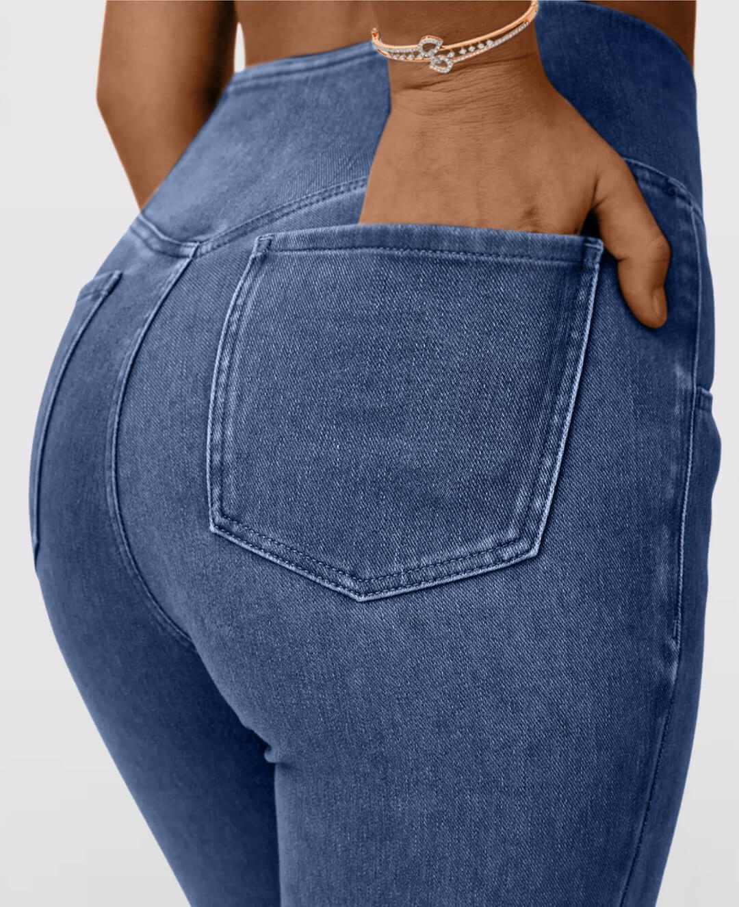 LAST DAY SALE 49% OFF🔥Høj talje med krydsede lommer Stretchy strikkede casual flare jeans