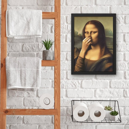Imiteret Mona Lisa kunstdekoration, sjov vintage toilethumor rumdekoratio