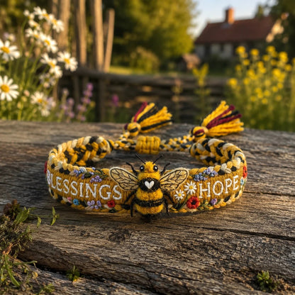 🌼Velsignelser & håb 🐝2026 Limited Edition – håndlavet armbånd med vævet bi-motiv