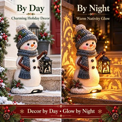 ⛄️🎄Snowman Nativity Glow™ – Solcelledrevet juletrappelygte med projektion af den hellige familie🌙