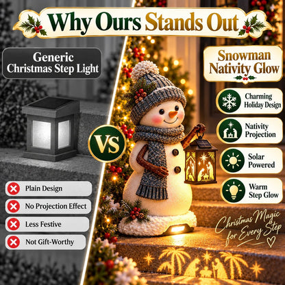⛄️🎄Snowman Nativity Glow™ – Solcelledrevet juletrappelygte med projektion af den hellige familie🌙