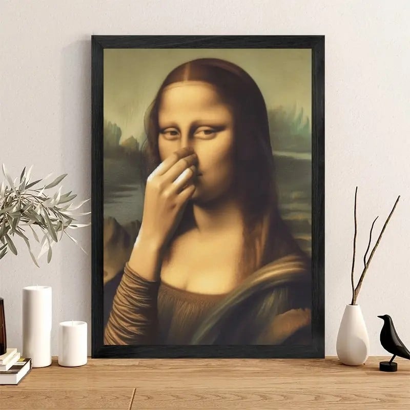 Imitation Mona Lisa kunstdekoration, sjov vintage toilet humor rumindretnin