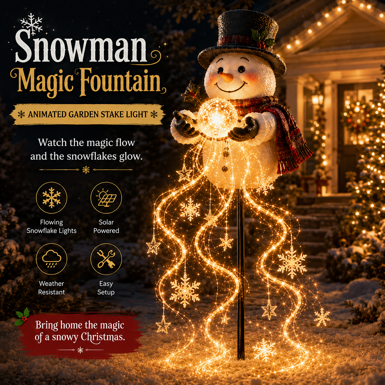 🎄49 % RABAT🎄 Snowman Magic Fountain™ – LED-julebelysning til haven med flydende snefnug❄️