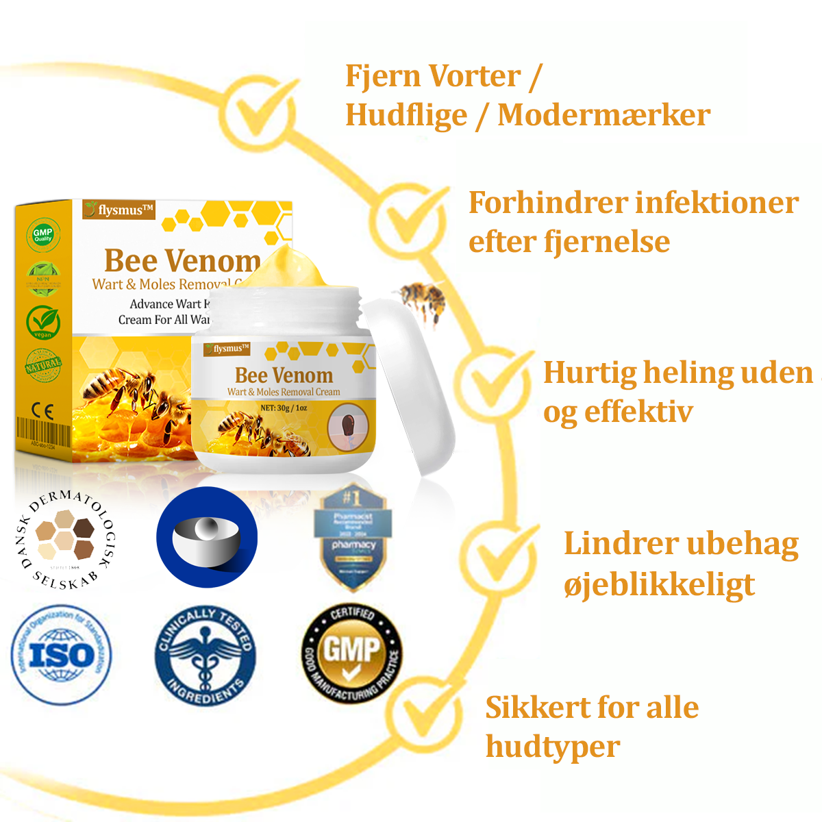 Stærk Bee Gift Creme–Hjælper med at behandle vedvarende vorter, hudvækster, hudlæsioner, infektioner, ardannelse og udglatte ujævn hud👨‍⚕️