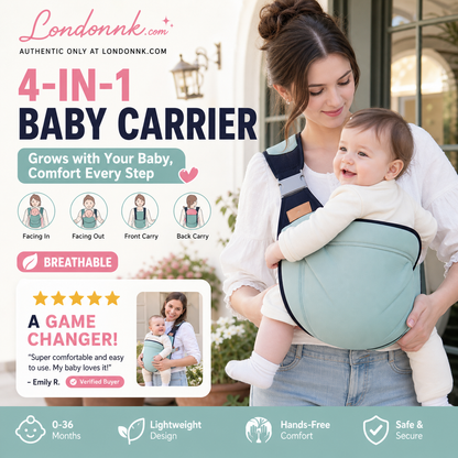 🎉 Udsalg 2026 — Over 30.000 solgt! 👶 4-i-1 åndbar bæresele – 0–36 måneder, foran/bagpå/med ansigtet indad/udad – håndfri komfort for forældre og baby! ✨