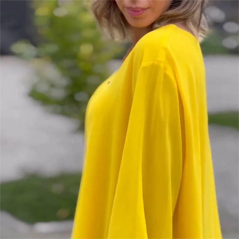 🌞 Bløde toppe i dobbelt lag med lynlås i V-hals og 3/4-lange ærmer