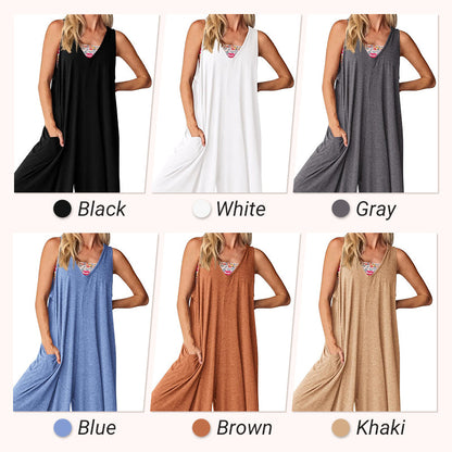 Jumpsuit til kvinder med V-hals og ærmer og brede ben
