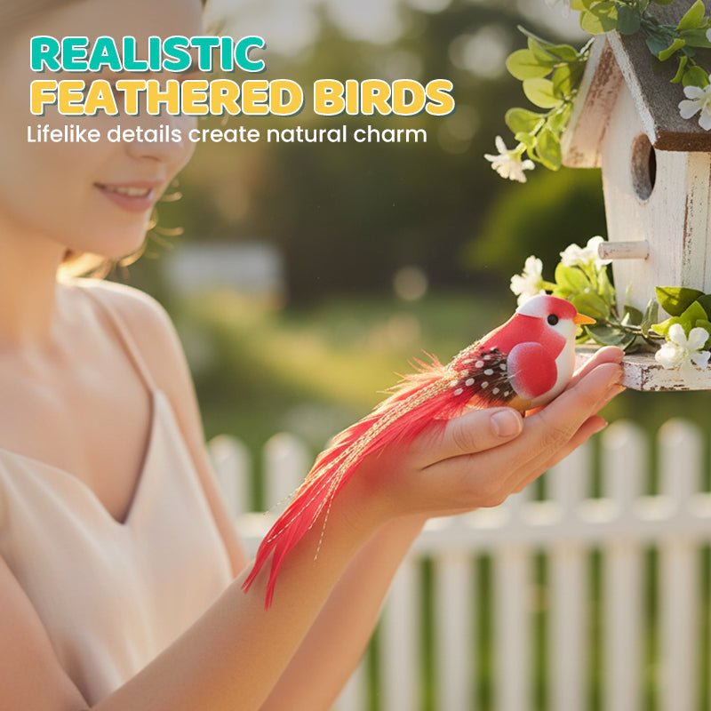 🐦 Kunstige fugle med fjer og klips (12 stk pr pakke)